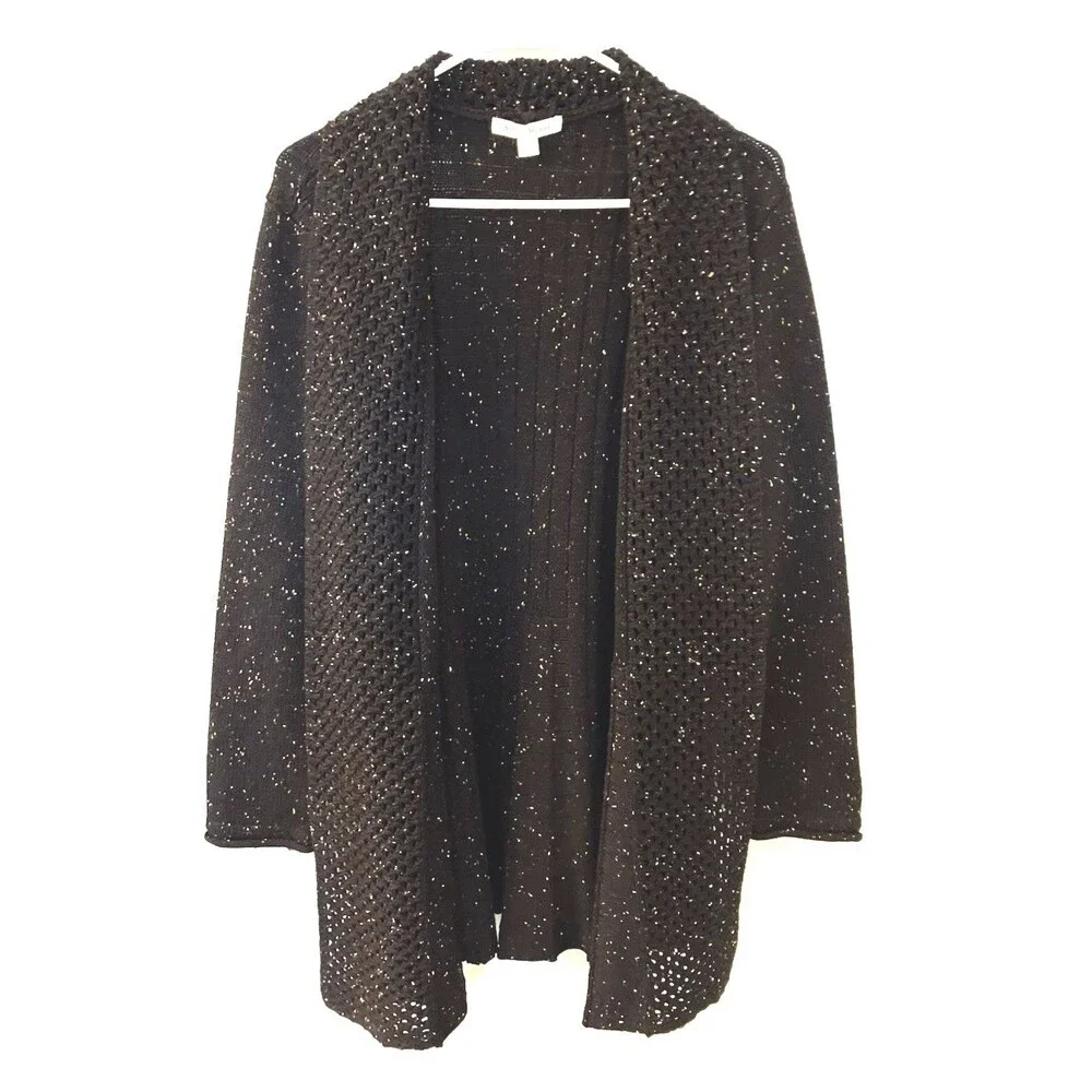 Studio Works Womens Cardigan XL Black Speckled Open Front Long Sleeve